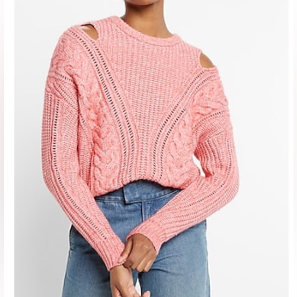 Express S Cable knit cutout Women's Pink Sweater